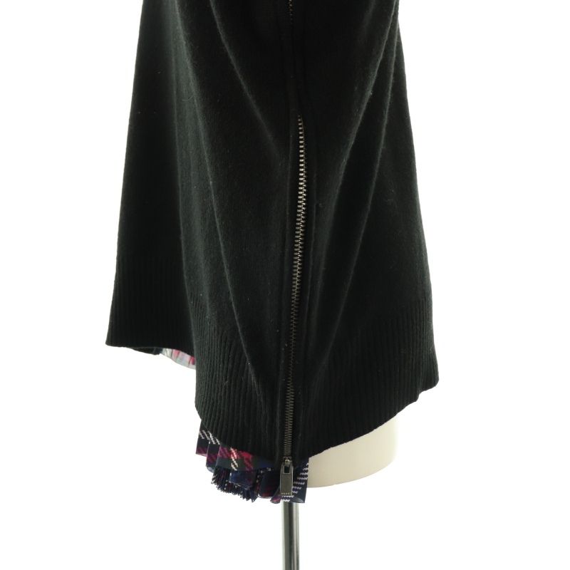 サカイ sacai サイドジップ プリーツドッキングニット セーター 長袖 タートルネック ウール 2 黒 /NR ■OS レディース サカイ sacai サイドジップ プリーツドッキングニット セーター