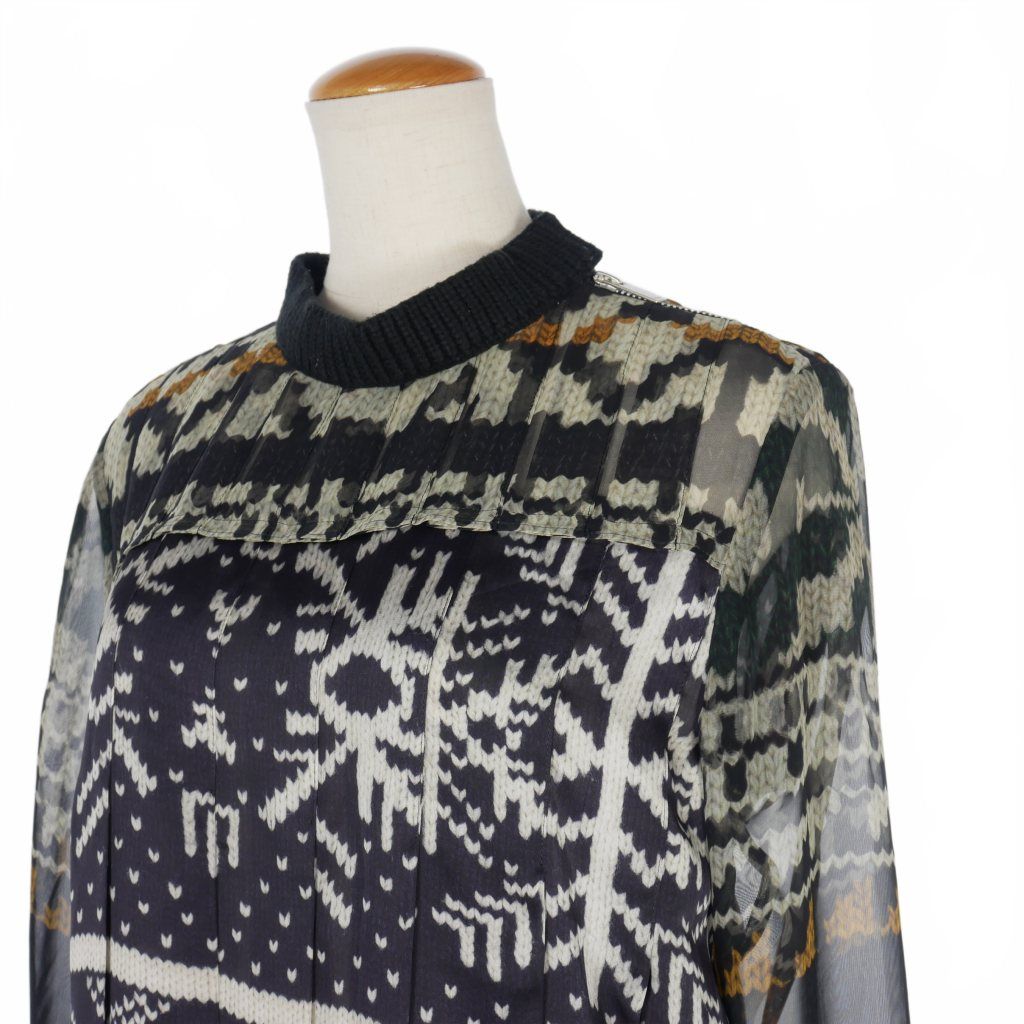 サカイ sacai ノルディック プリント シースルー ブラウス シャツ 長袖 1 マルチカラー 24-07431 レディース サカイ sacai ノルディック プリント シースルー ブラウス