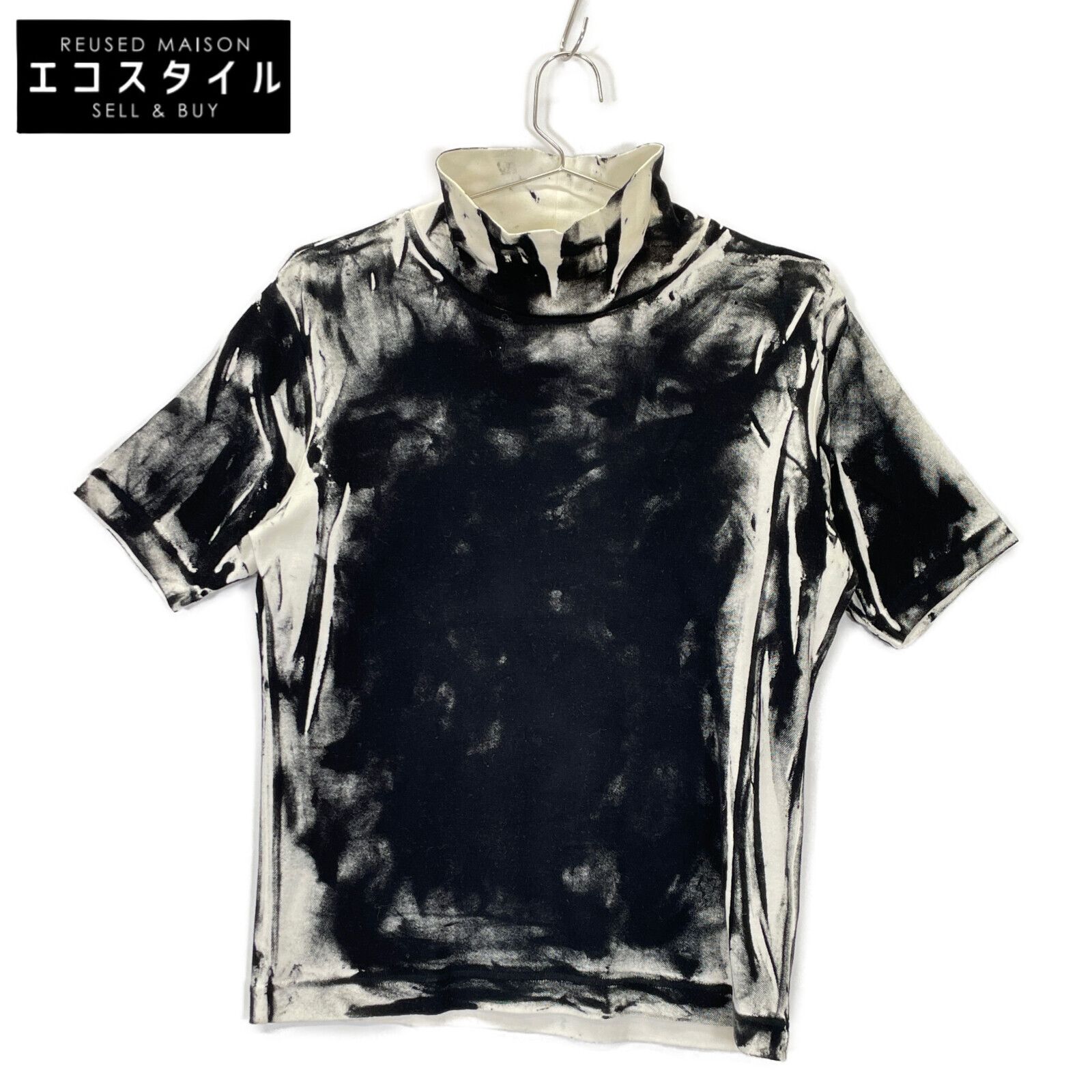 Y s ワイズ 23SS YI-T23-677 CIRCULAR RIB GARMENT CRUSH PRINT HIGH NECK HALF SLEEVE T 2