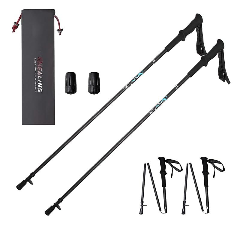 KHEALINGトレッキングポール 2本 ポール トレイルランニング ポール 登山用ストック ウォーキングポール カーボン 超軽量 収納袋付き 折りたたみ式 トレランポール 軽量 高齢者 ハイキングライフ 折りたたみ 130cm 0