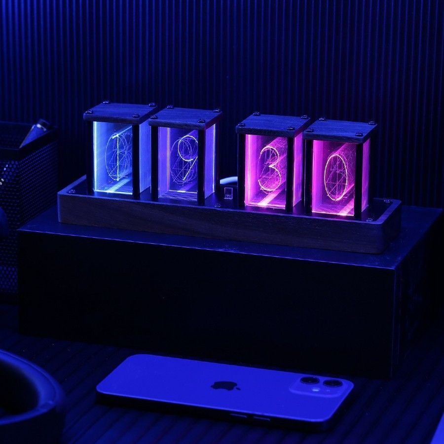 卓上時計 ニキシー管時計 目覚まし 時計 クロック LED 木製 モダン