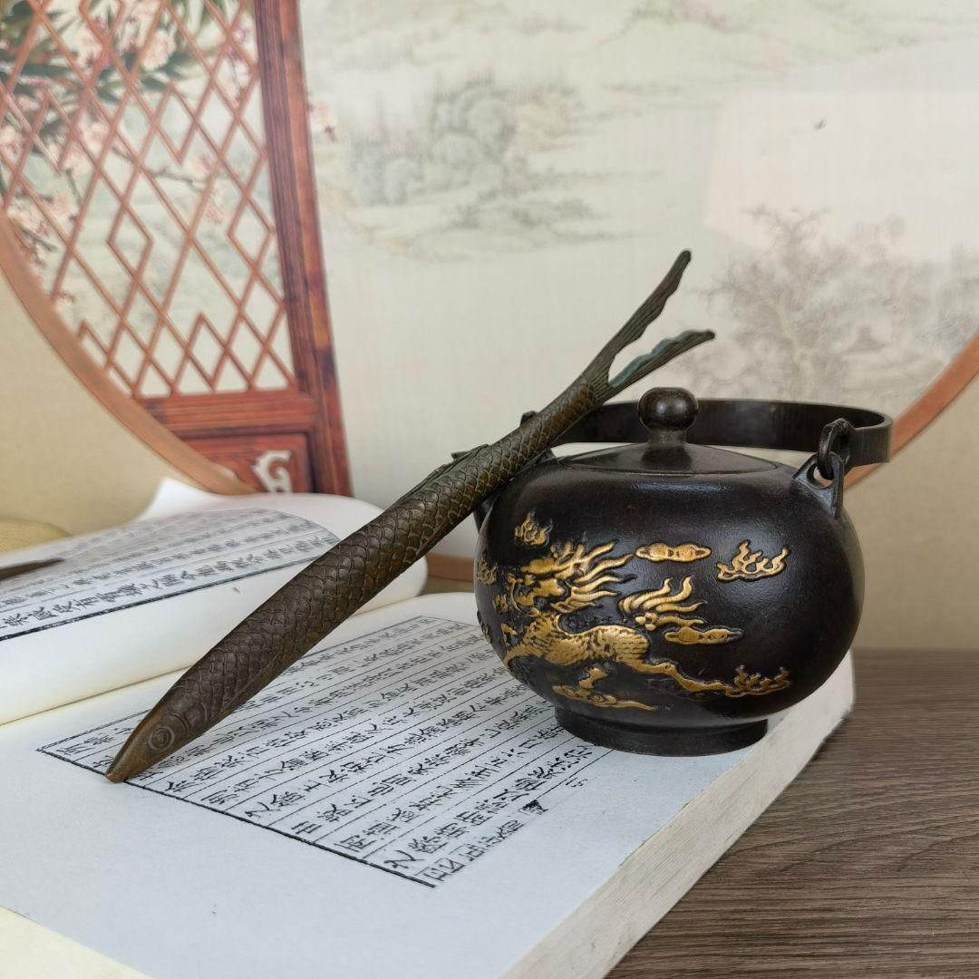 銅 細工 茶道具 魚鱗紋銅壺叉 工芸品 美術品 置物 - メルカリ