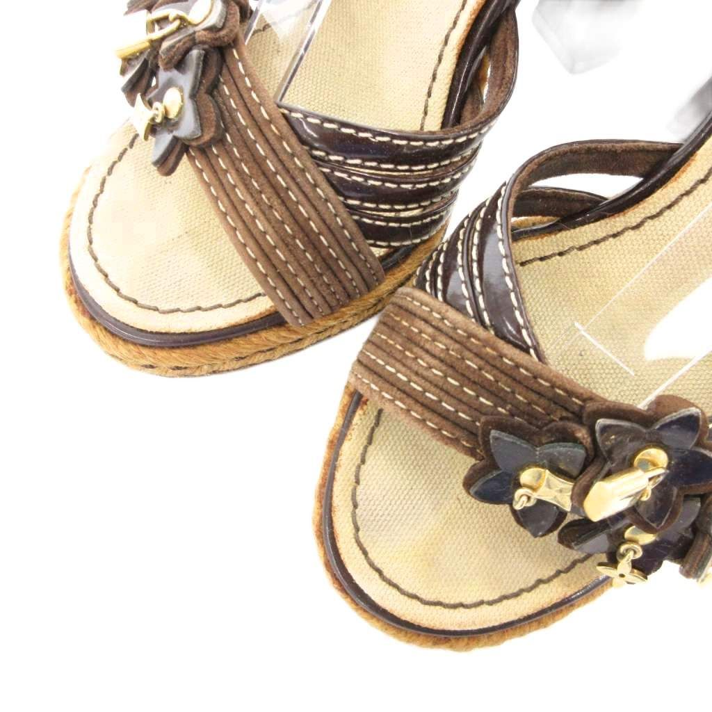 LOUIS VUITTON★フラワーモチーフサンダル　ストラップ　ヴェルニ　37 ルイヴィトン フラワーモチーフサンダル 37 正規品