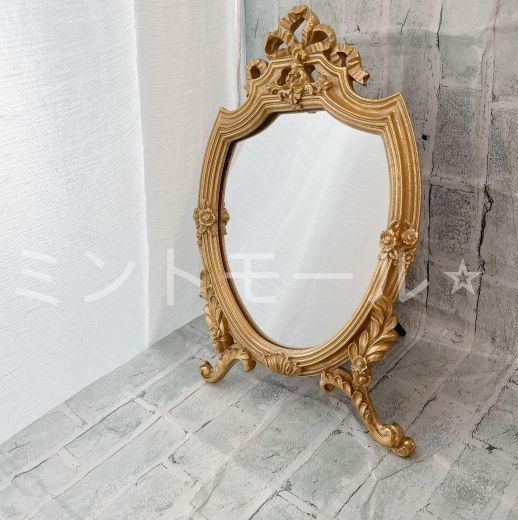 そ ミラー アンティーク 壁掛け 卓上 華やか ゴールド 35×22cm - メルカリ