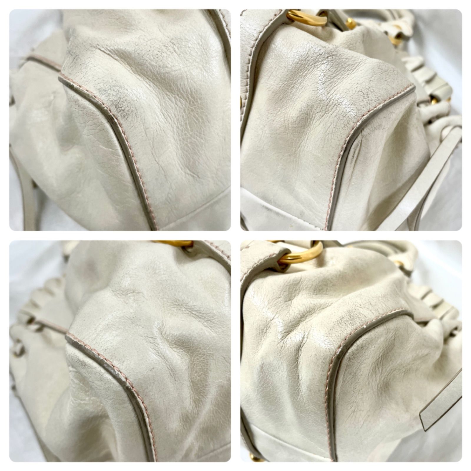 miu miu ミュウミュウ 2way ハンドバッグ ショルダー オフホワイト MIU MIU - 本物 ミュウミュウ MIU MIU 2WAY ショルダーバッグ