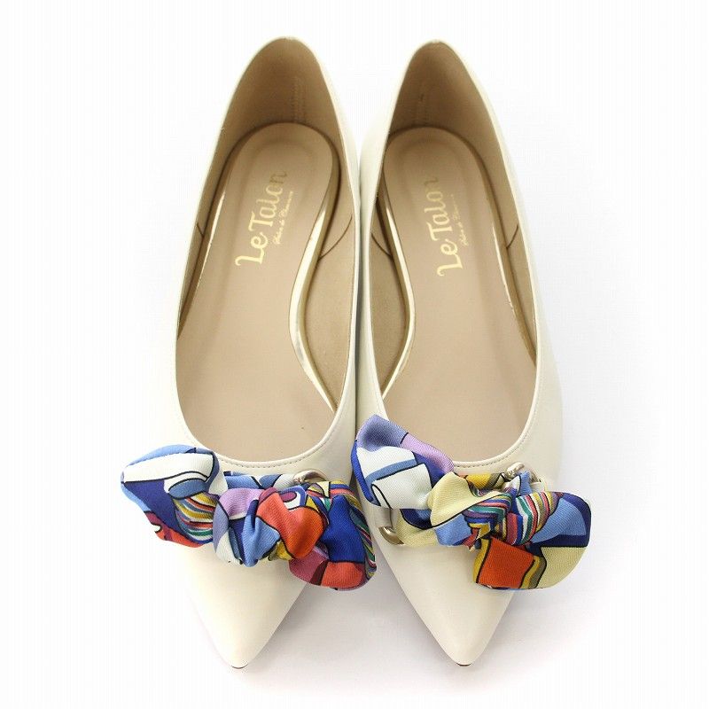 【美品】LE TALON リボン付きホワイトパンプス LE TALON｜5cmサイドオープンリボンパンプス | Rakuten Fashion