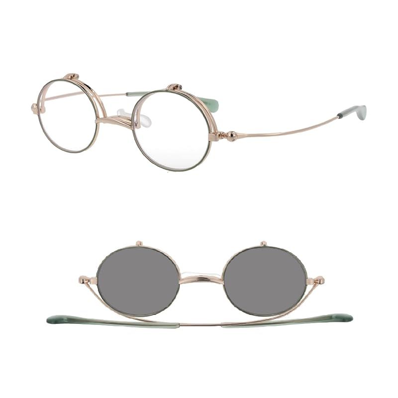 SHIORI 栞 跳ね上げ式 老眼鏡 調光レンズレディース おしゃれ 薄型リーディンググラス 鯖江企画 ブルーライトカット UVカット ケース付き アップルグリーンマット SI-13PH-3 1.00