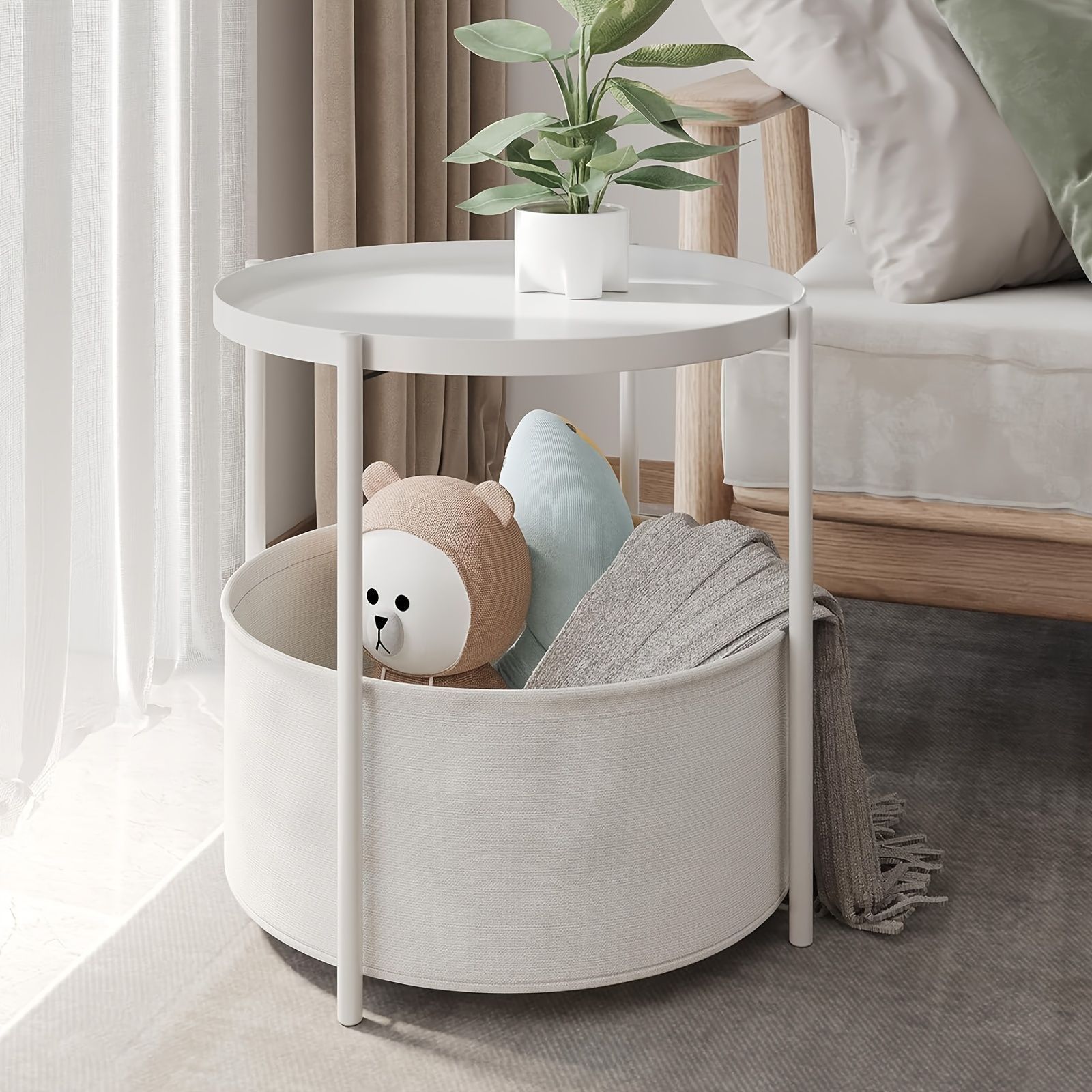 収納付き サイドテーブル ラウンド収納付き ファブリック 【公式通販】