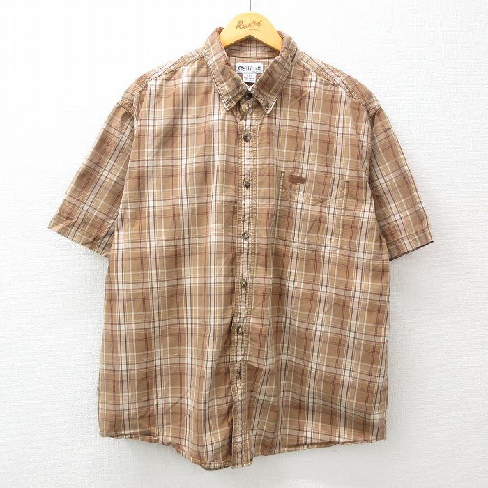 XL/古着 カーハート 半袖 シャツ メンズ 90s 大きいサイズ コットン ボタンダウン 茶他 ブラウン チェック 24mar19 中古 トップス