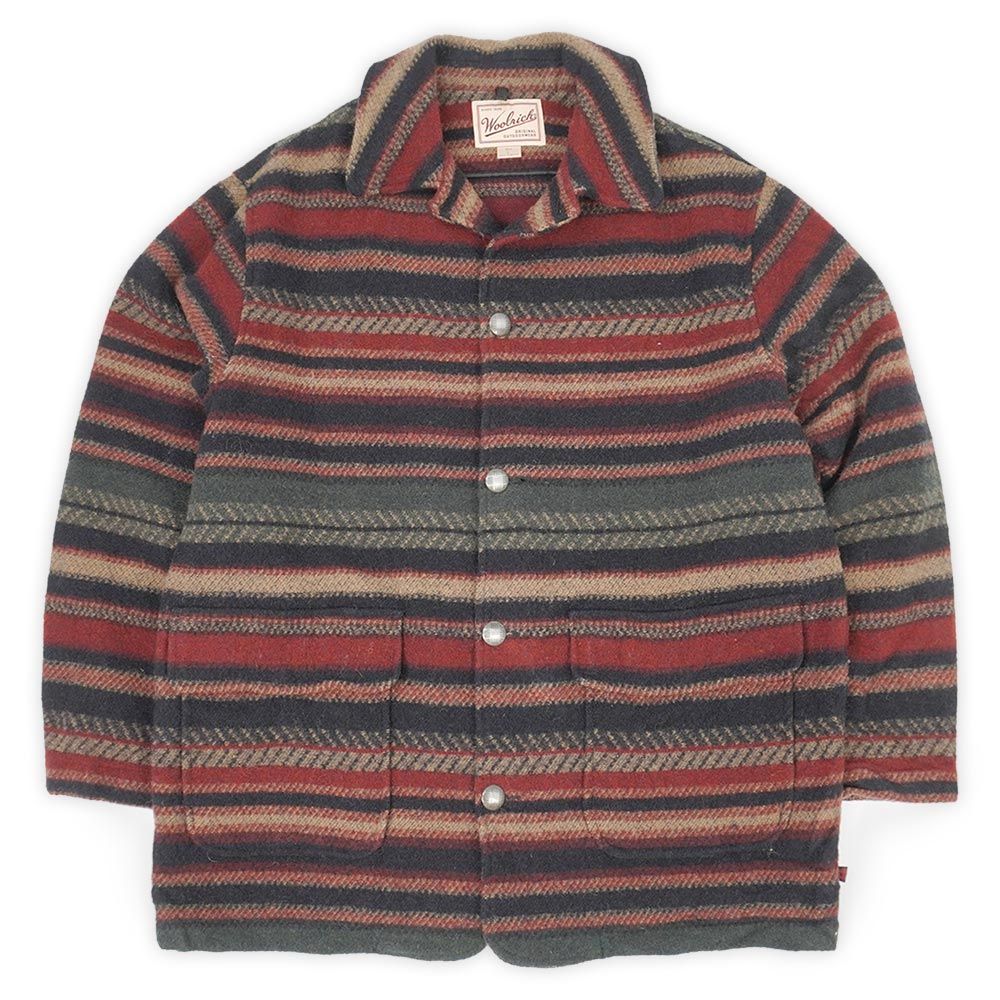 ウールリッチ WOOLRICH 90s 90年代 ウールハーフコート コンチョボタン ラグ 旧タグ USA アウトドア ヴィンテージ アメリカ 古着 メンズ ジャケット 総柄 ネイティブボーダー柄 L【中古】
