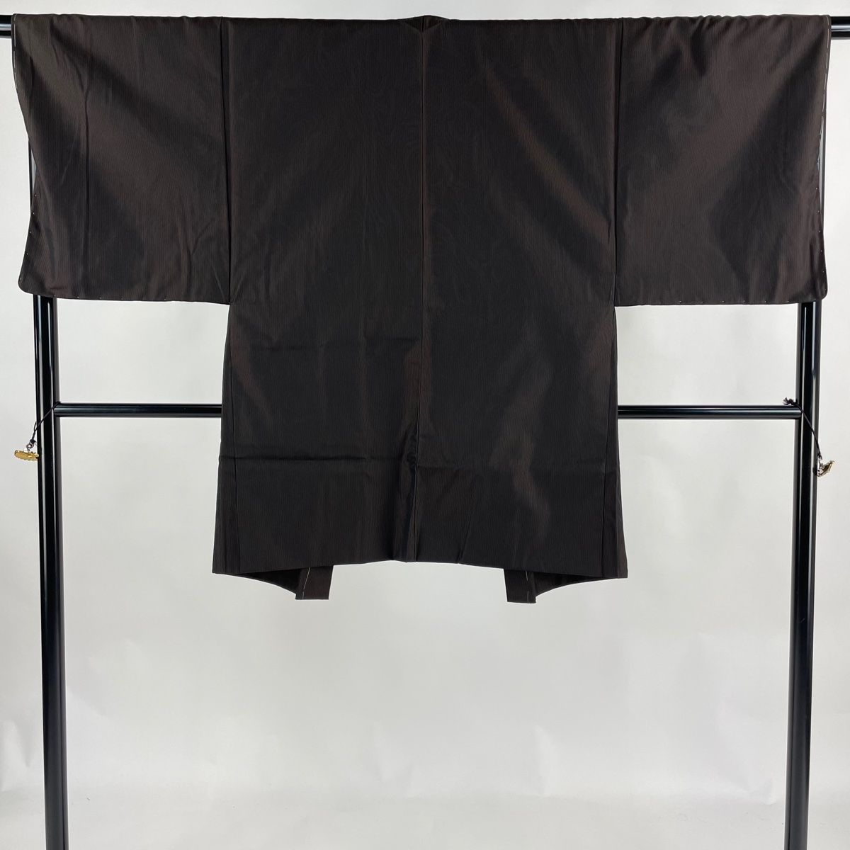 男着物 身丈95cm 裄丈69cm S 羽織 紬地 縦縞 茶紫 正絹 名品