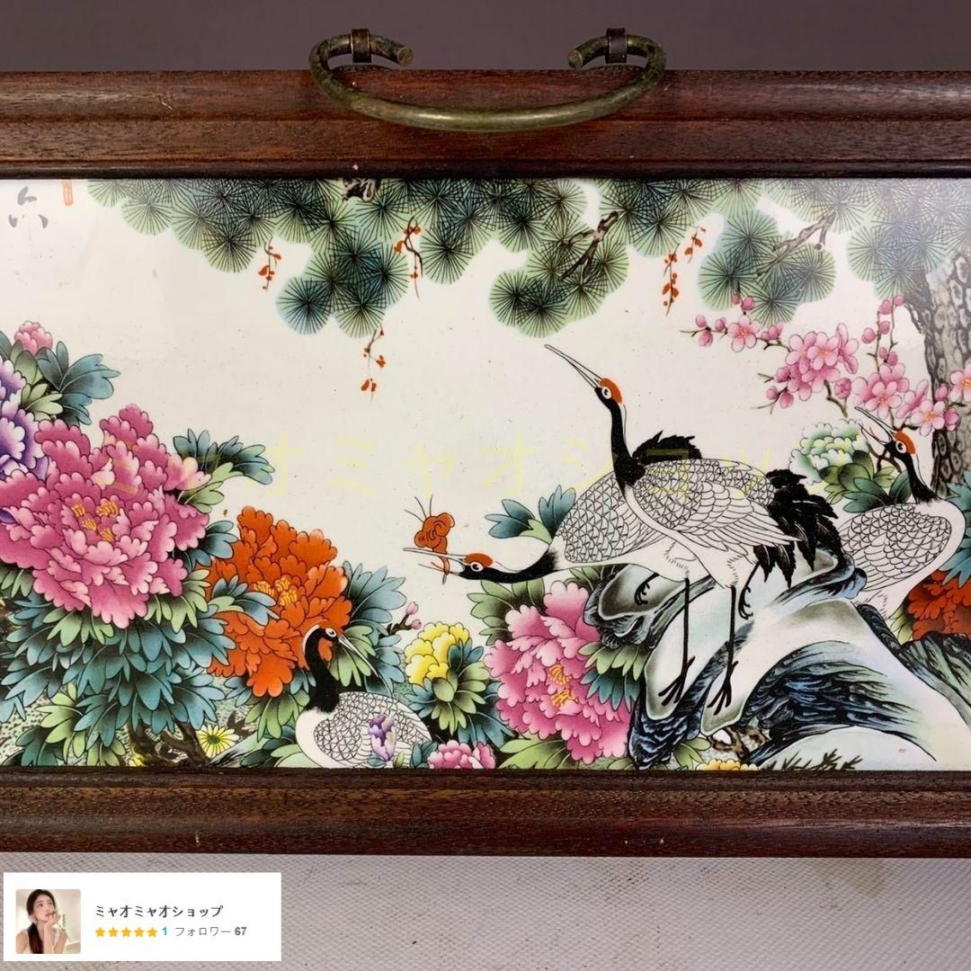 景徳鎮 粉彩六鶴同春図 陶板画 掛飾 装飾品 工芸品 美術品 置物