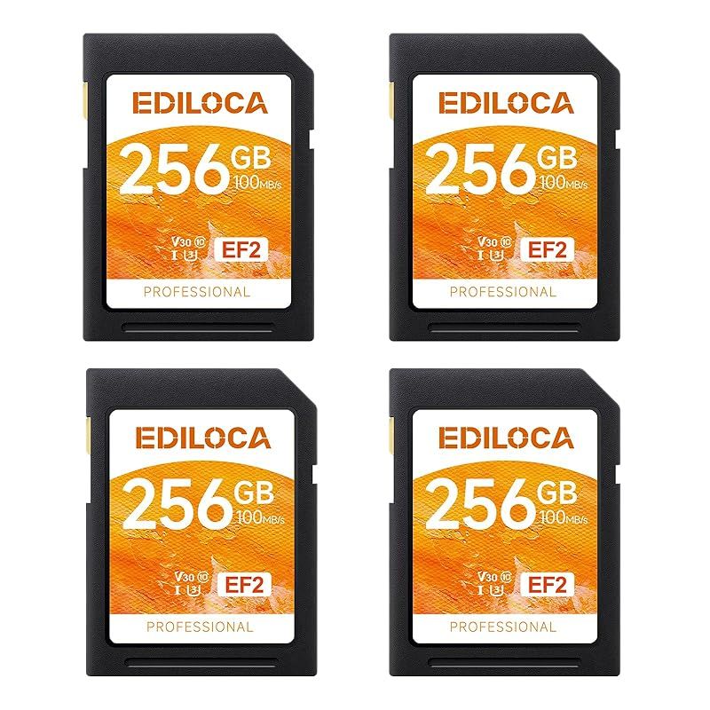 Ediloca EF2 4枚セット 256GB SDカード UHS-I Class10 U3 V30 高速 最大読取速度 100MB s 最大書込速度 90MB s メモリカード 4K フルHD対応 1