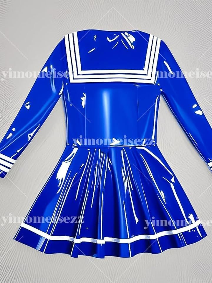 Litany エナメルセーラーワンピース 制服 光沢 セクシー コスプレ コスチューム レディース ブルー 2XL WWW_TRAVELLANDINDIA_COM