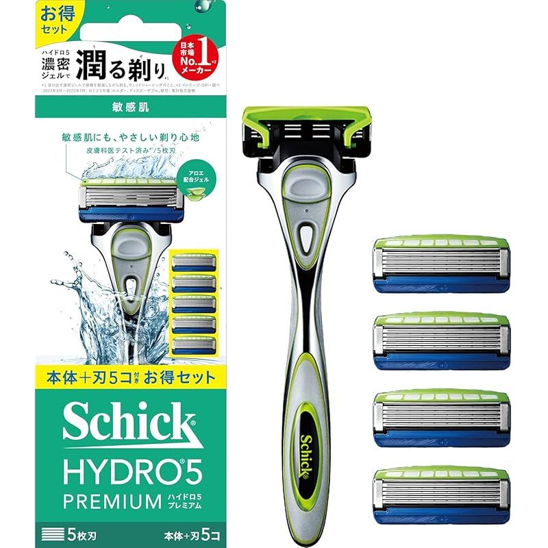 Schick(シック) ハイドロ5プレミアム 敏感肌 コンボパック(ホルダー(刃付き)+替刃4コ) 髭剃り カミソリ
