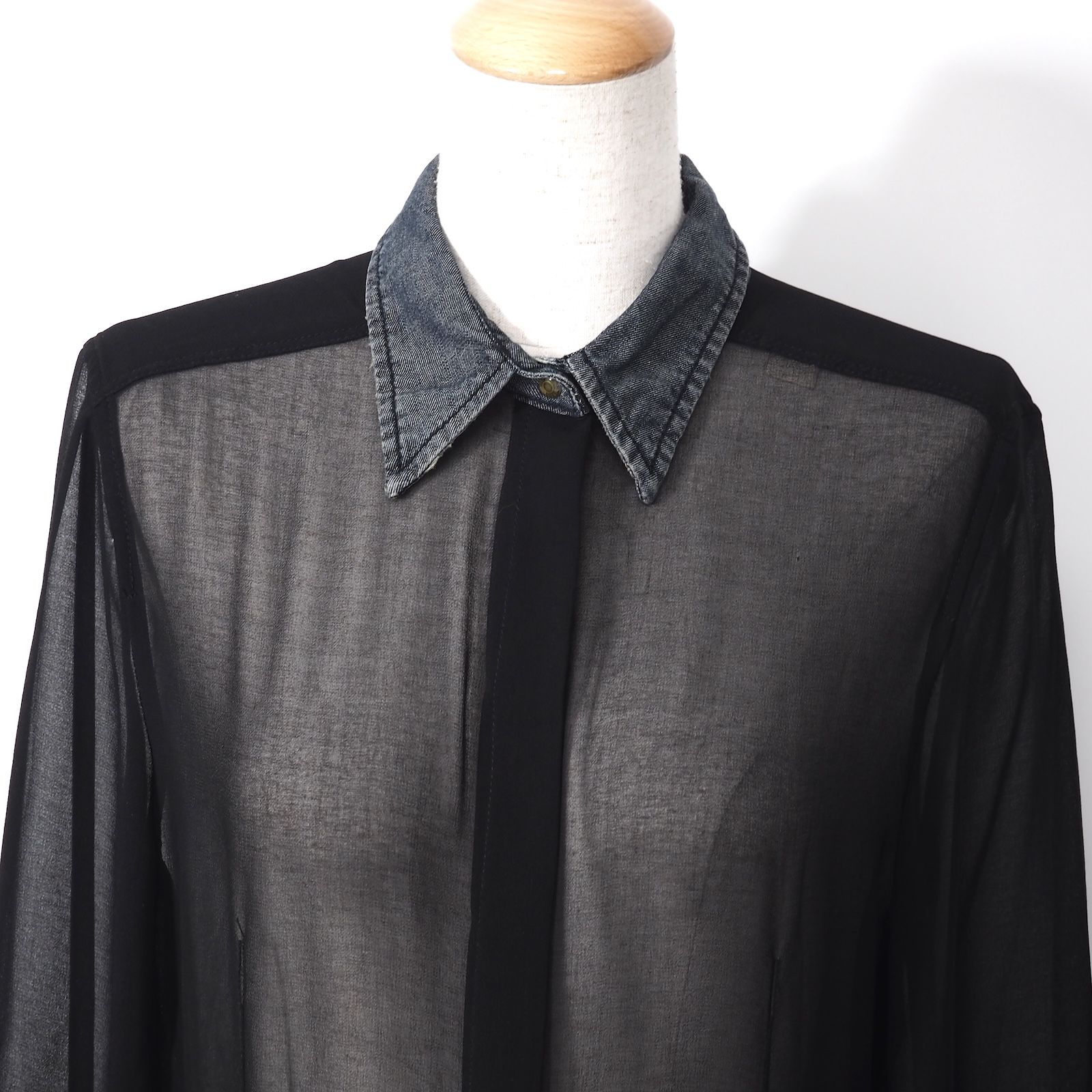 ☆美品 ディーゼル DIESEL シアー デニム切り替え シャツ ワンピース S 