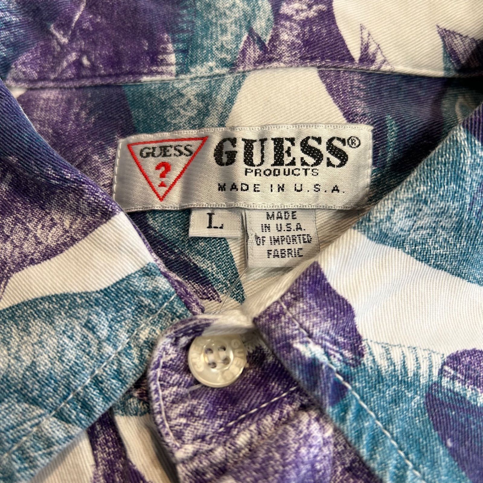 A2998b 90s GUESS 総柄半袖シャツ 魚柄 ストリート USA製 - メルカリ