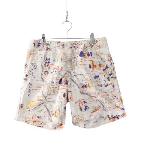 【中古A】HOLLYWOOD RANCH MARKET ハリウッドランチマーケット 1 S メンズ ショートパンツ 地図柄 オフホワイト ブルーブルー 中古A 古着