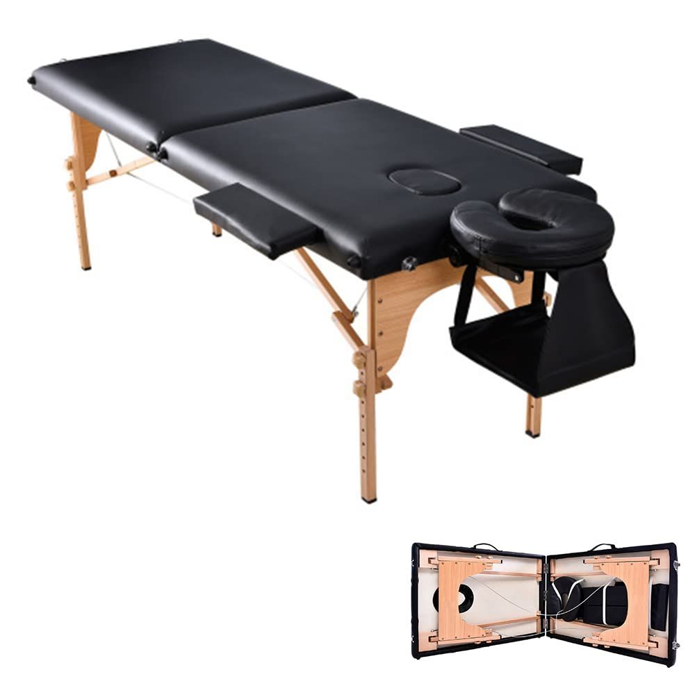 診察台 超軽量 木製 エステベッド 整体ベッド 出張 施術台 整体台 ポータブル コンパクト 有孔 折りたたみ マッサージベッド 7段階高さ調節50秒ぐらい?単な組み立て品 マッサージ台 施術ベッド ブラック オーエスジェイ OSJ