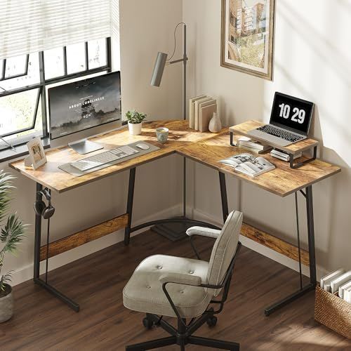 育つ セール CubiCubi l字デスク パソコンデスク ゲーミングデスク L字 コーナー オフィスデスク ワークデスク 作業机 モニター台付き 省スペース 机pcデスク 在宅勤務 幅120＊120cm ブラウン