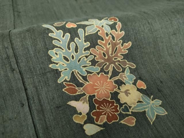 平和屋着物●生紬　訪問着　草花文　正絹　逸品　DAAX4064ps 平和屋着物○生紬 訪問着 草花文 正絹 逸品 DAAX4064ps 平和屋着物