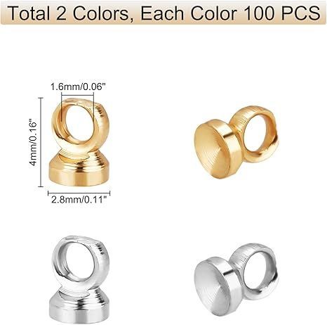 【在庫処分】PH PandaHall 約200個セット ヒートン ヒートンキャップ ビーズキャップ 2色 ピンなし カン付き イヤリングパーツ レジンアクセサリー 丸ヒートン 接合金具 アクセサリーパーツ チ