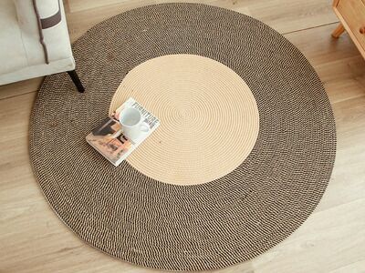 倉庫移転の為、在庫処分SALE！ 2色の組み合わせがおしゃれ！ リネン チューブマット ラグ 円形 直径約100%cm 洗える 北欧 ブラウン 厚手 おしゃれ シンプル カーペット 床暖房 シンプル 丸型マ