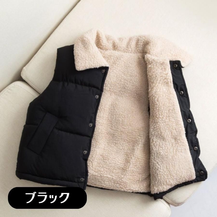 ブラック 裏地 モフモフ 中綿 ベスト ジャケット アウター 秋 冬 韓国子供服 ボーイズ ガールズ ブラック イエロー ホワイト ピンク 100cm 110cm 120cm 130cm 140cm 150cm