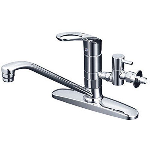 KVK 流し台用シングルレバー式混合栓 分岐孔付 とめるゾウ付 本体取付穴径φ22?φ24mm 本体取付穴ピッチ 204mm KM5091TTU