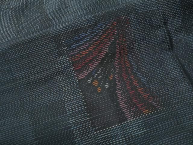 平和屋着物○本場大島紬 市松色紙重ね吉祥文 あたり絹織物謹製 証紙