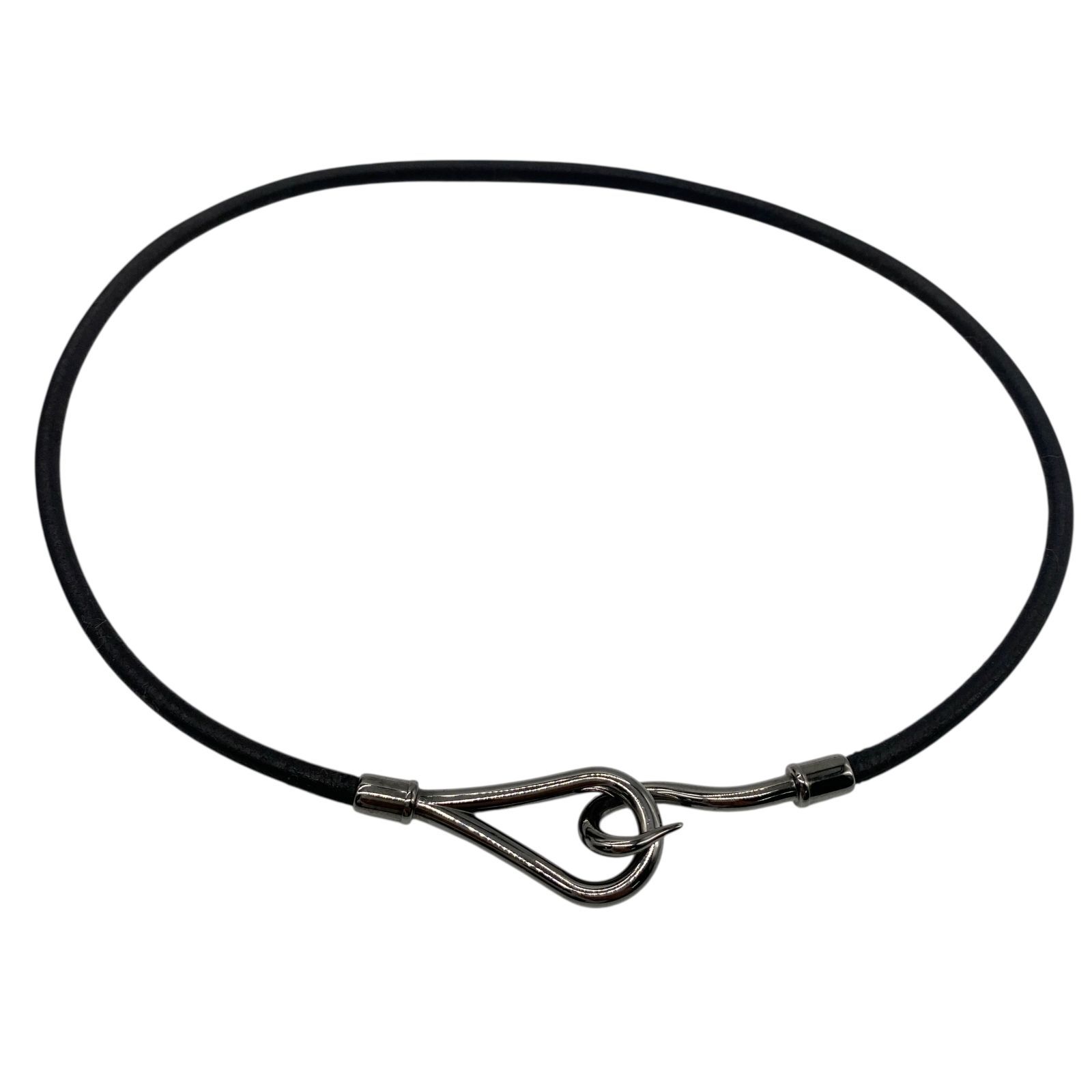 HERMES エルメス ジャンボ レザーチョーカー ネックレス 2連ブレスレット ブラック シルバー金具 ジュエリー