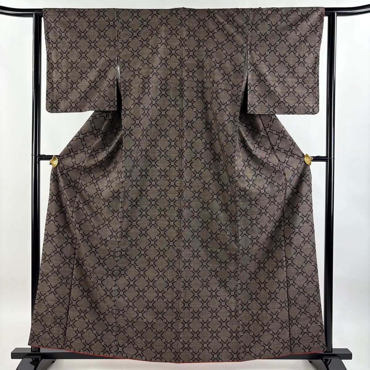 大島紬　袷衣　中古 中古】 大島紬 レディース 正絹 紺 横双 花柄 身丈162cm 裄丈