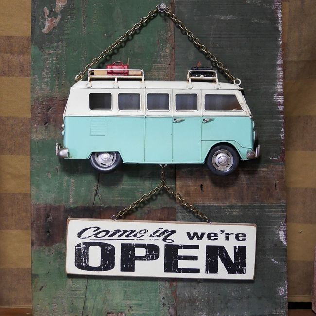 ワーゲンバス OPENu0026CLOSED プレート ヴィンテージカー プラッケ サイン看板