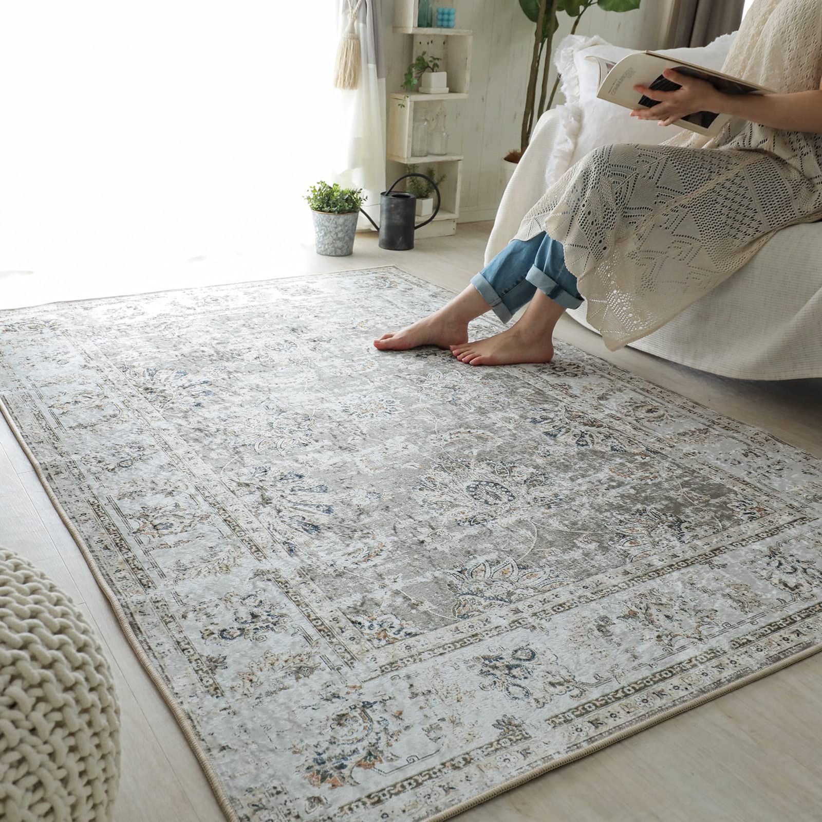 グラムスタイル ペルシャ風 ラグ カーペット 1.5畳 130x190cm 洗える 滑り止め付 床暖房対応 ブラウン