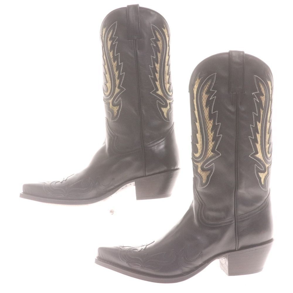 TONY MORA トニーモラ ウエスタンブーツ 2326 靴 牛革 ミドル ウィング 蛇柄 メンズ レディース 40 25.0 cm相当 ブラック 付き