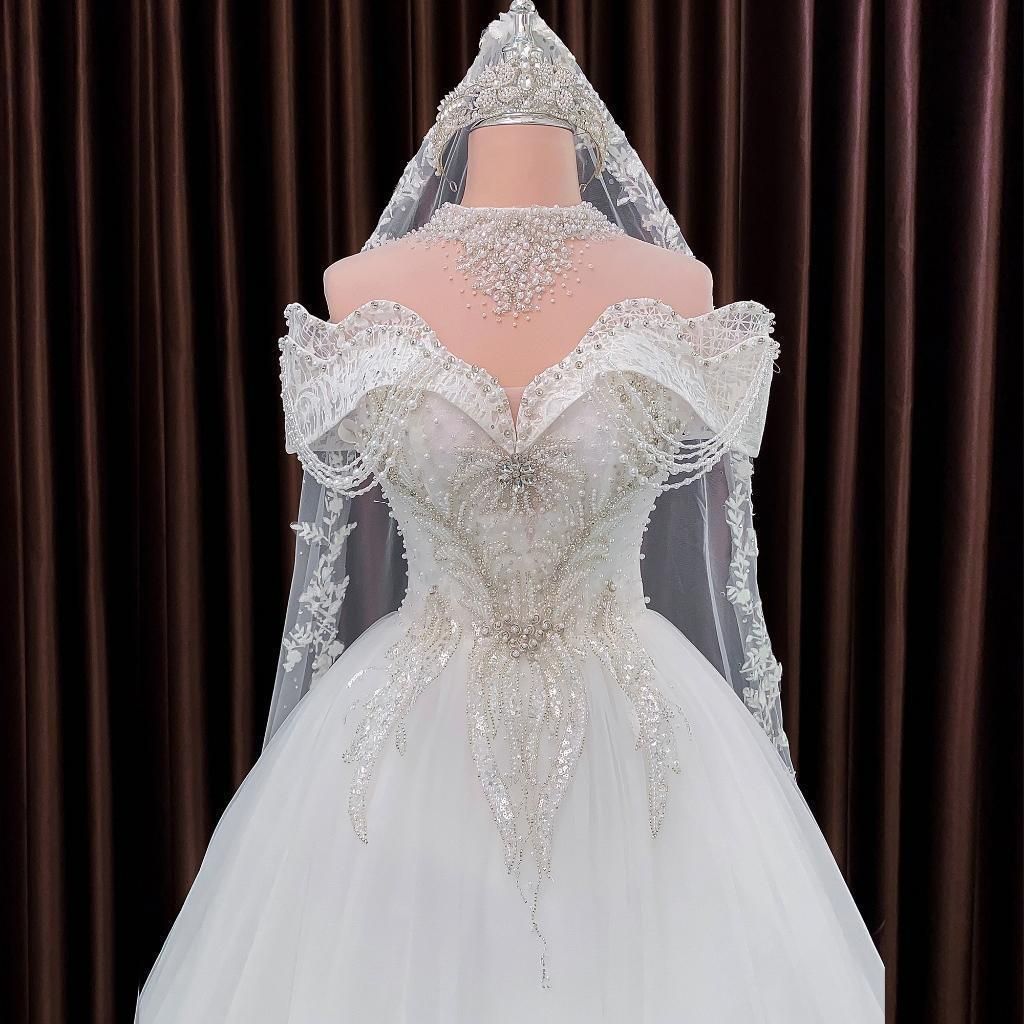 C89 高級 ビジュー美品 キラキラ 長袖ラメ入りウェディングドレス結婚 