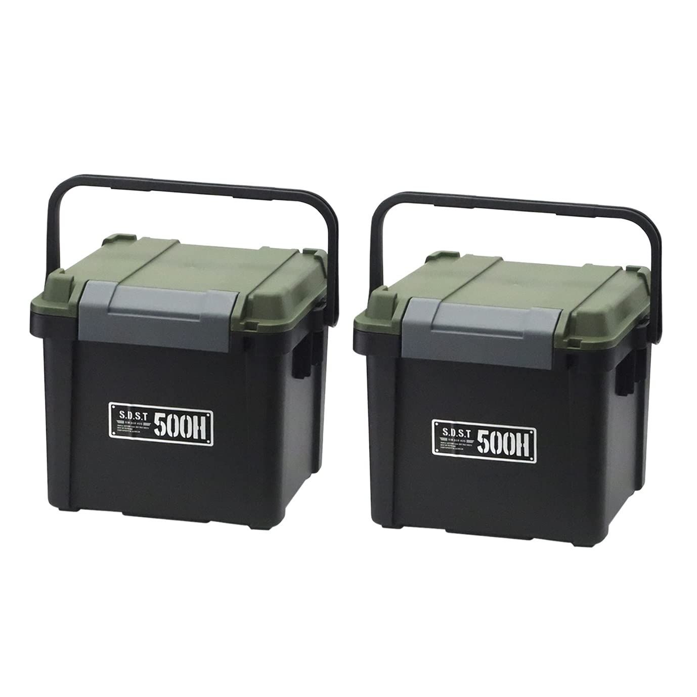 【数量限定】500HX] シールドボックスシャット [Xシリーズ 積み重ね ブラックグリーン 工具箱 踏み台 椅子 幅52×奥行36×高さ43.5cm キャンプ 耐荷重500kg 日本製 2個セット 収納ボックス JEJアステ