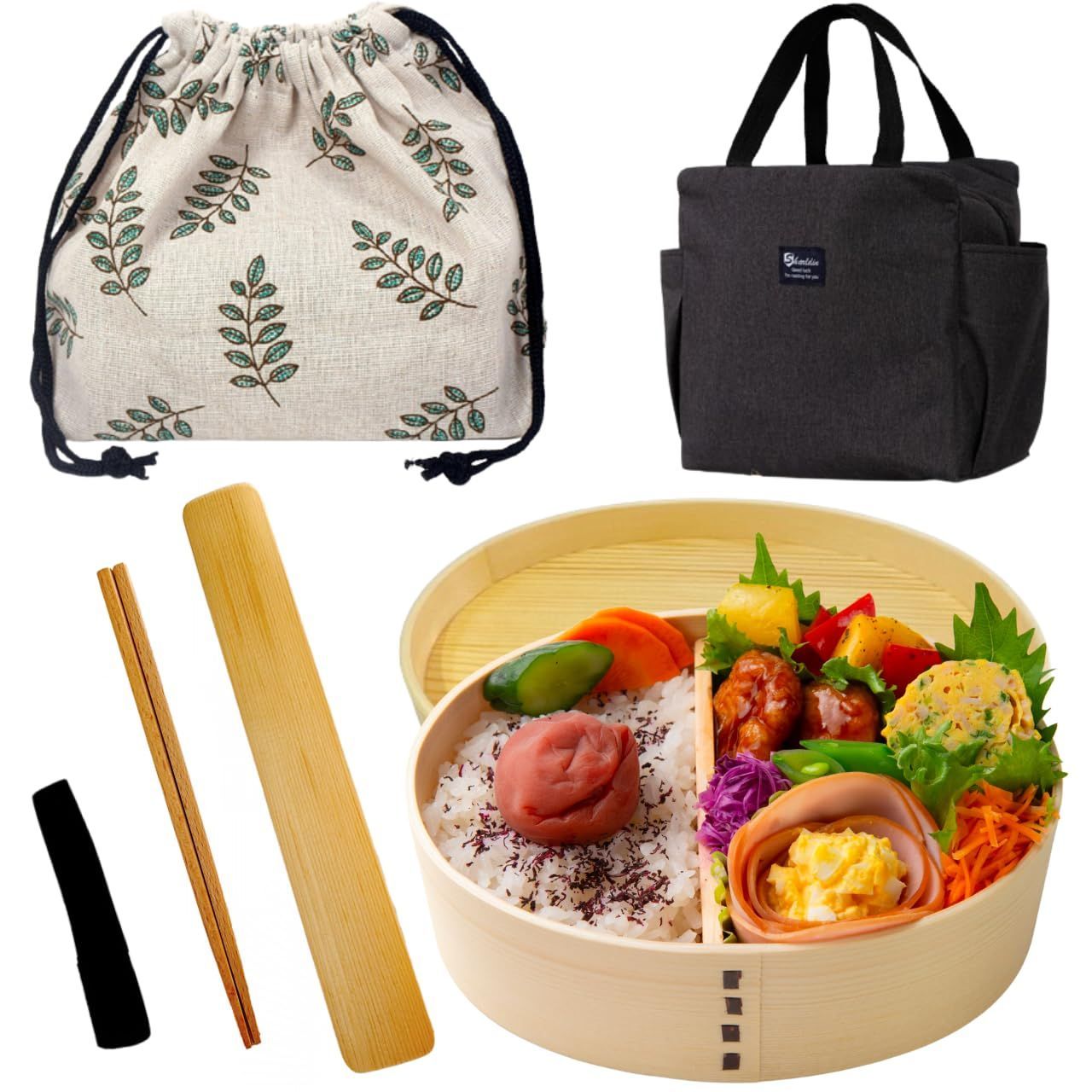 ５.お手入れガイド ５点セット 弁当箱一式セット ４.巾着 抗菌 わっぱ ３.保冷温バッグ 保湿 白木 柳杉 ２.お箸 まげわっぱ わっぱ １.曲げわっぱ 曲げ輪っぱ おしゃれ グリーンリーフ柄巾着バッグ付き ｃｅｎｔｃｒｅｓ