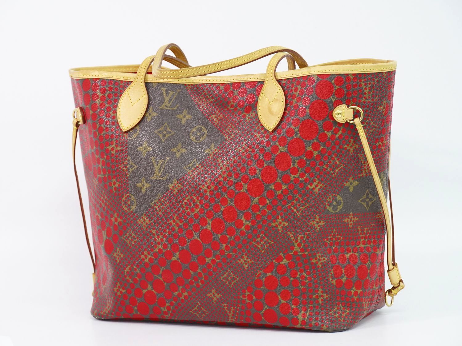 ルイヴィトン LV LOUIS VUITTON ネヴァーフル MM モノグラム ウェーブ 草間彌生 トートバッグ ショルダーバッグ ブラウン レッド  M40686 ビトン バッグ 中古