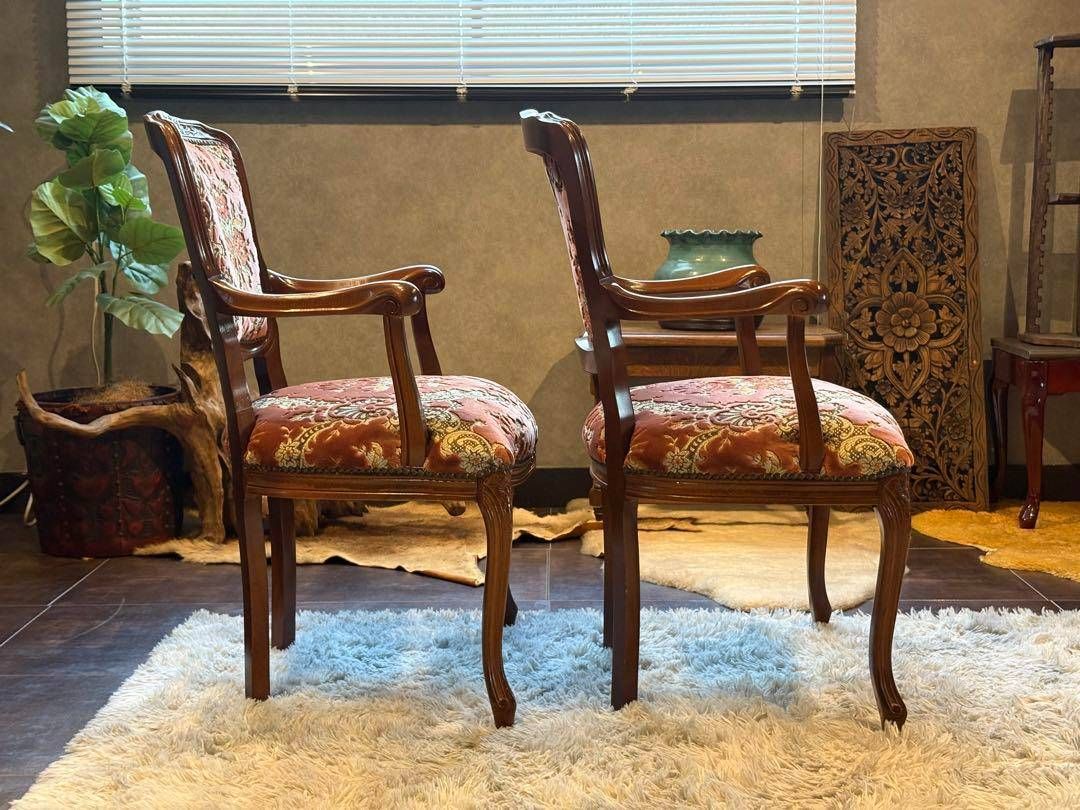 ヴィンテージ　ロココ　アームチェア　猫脚　クラシック　クラシカル　金華山織　IY ヴィンテージ ロココ アームチェア 猫脚 クラシック クラシカル 金華山