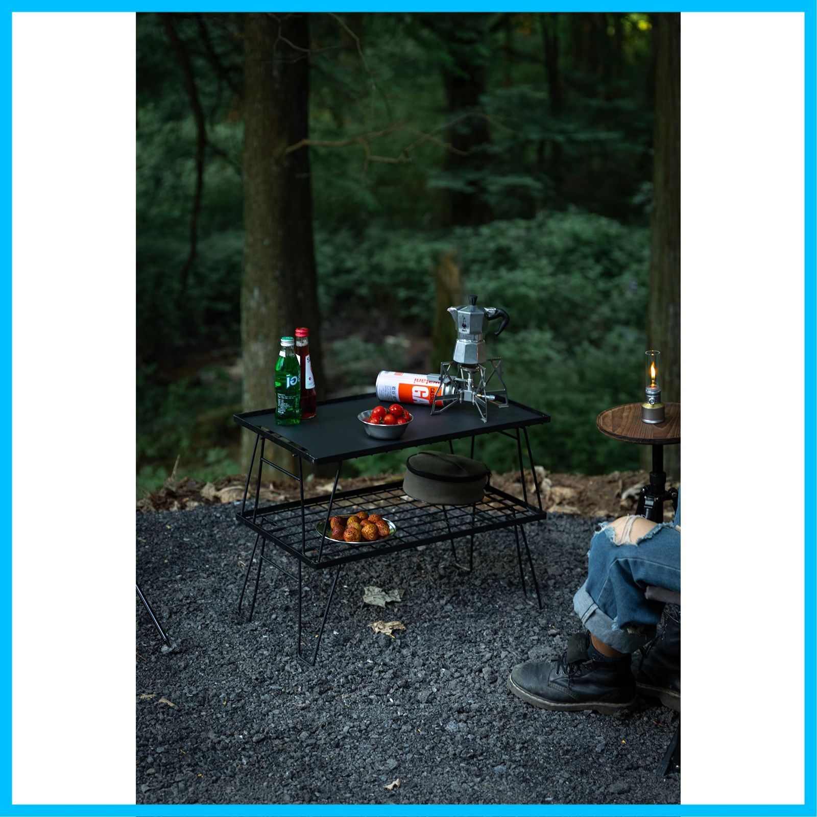 フィールドラック 折り畳み 黒メッキスチール製 4天 竹天板 フィールド