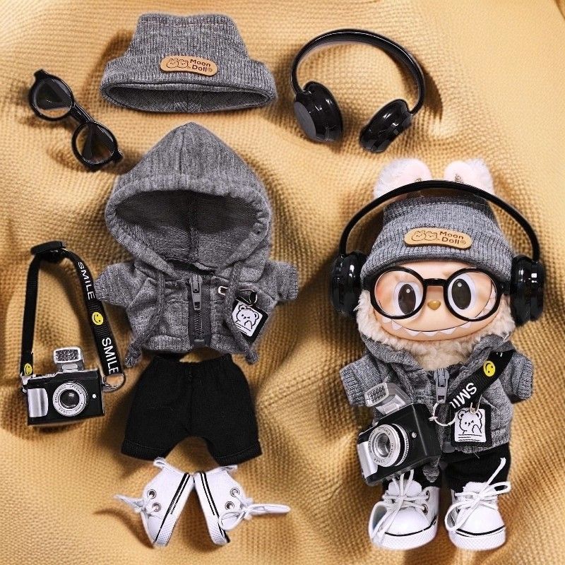 ぬいぐるみ服 labubu ラブブ グレー カジュアル ファッション