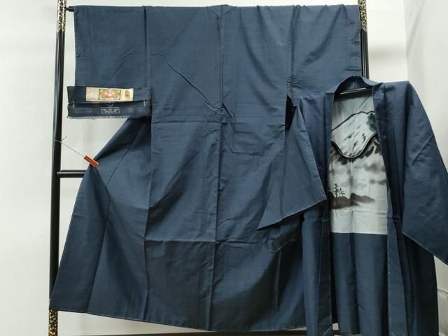 平和屋着物●男性　本場大島　アンサンブル　格子柄　遠山織物謹製　証紙付き正絹　逸品　CAAU1682yc 平和屋着物○男性 本場大島 アンサンブル 格子柄 遠山織物謹製 証紙