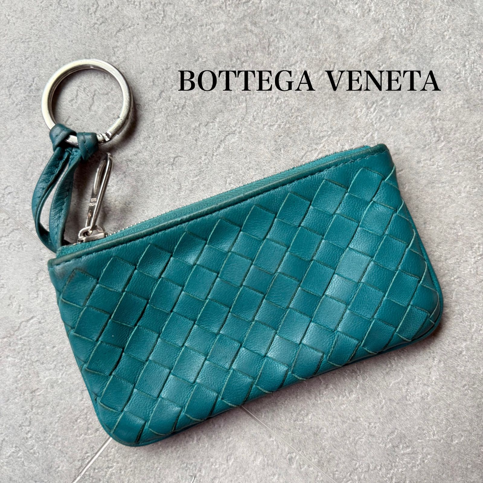ボッテガヴェネタ コインケース イントレチャート ブラック×ブルー レザー BOTTEGA VENETA
