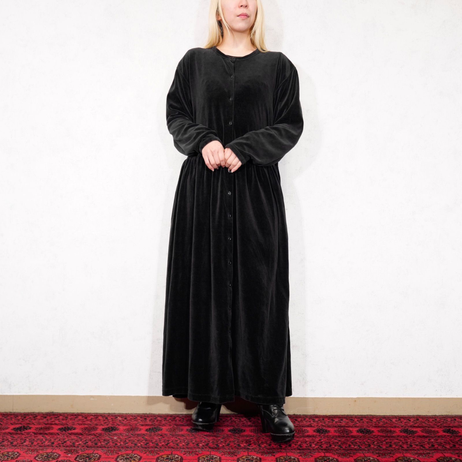 USA VINTAGE Eddie Bauer FRONT BUTTON DESIGN VELOUR ONE PIECE アメリカ古着エディバウアーフロントボタンデザインベロアワンピース