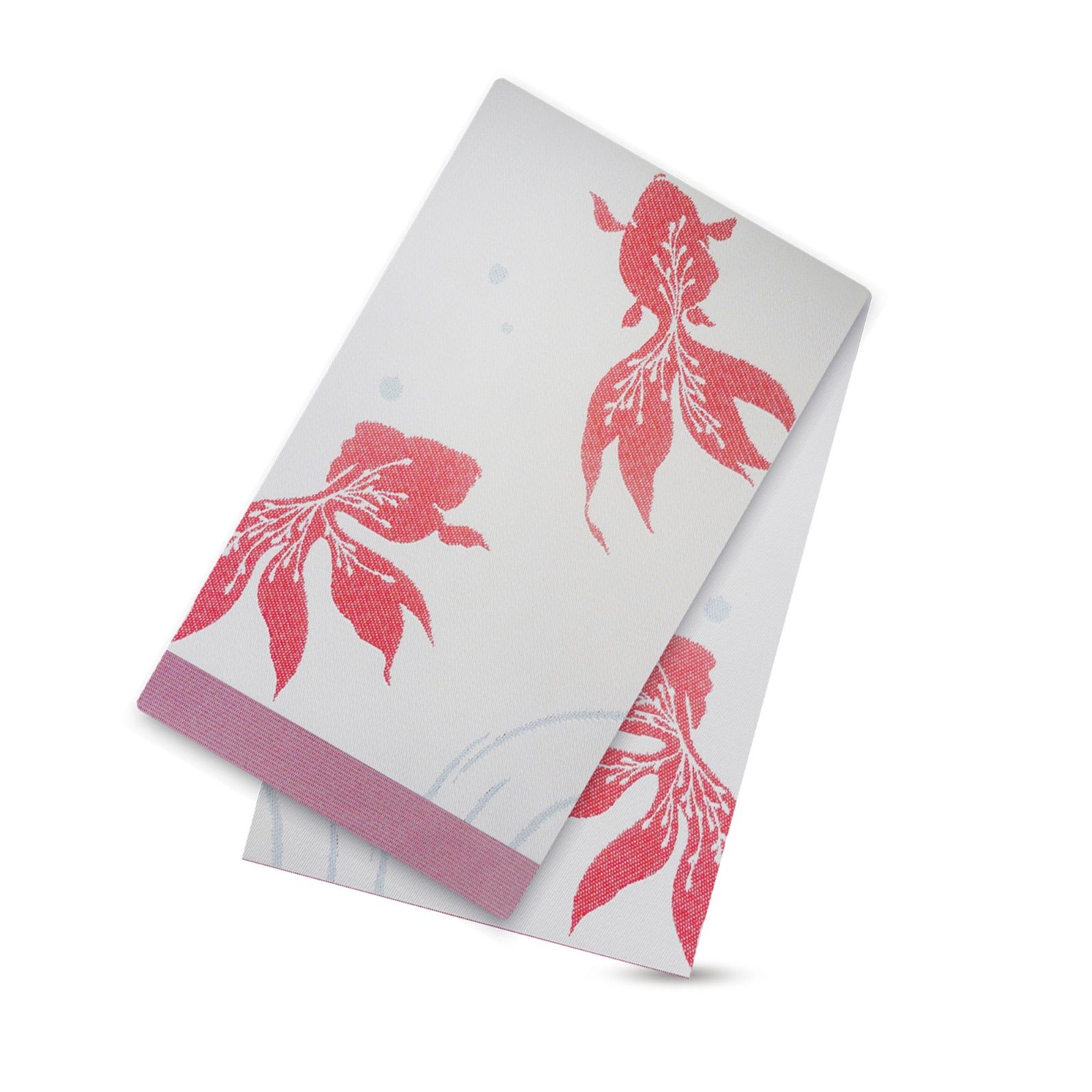 ★金魚柄半幅帯★古典純浴衣＆着物帯★白に赤金魚　新品 純日本製帯 白赤金魚古典◇紅白きんぎょの日本製半幅帯□純浴衣帯