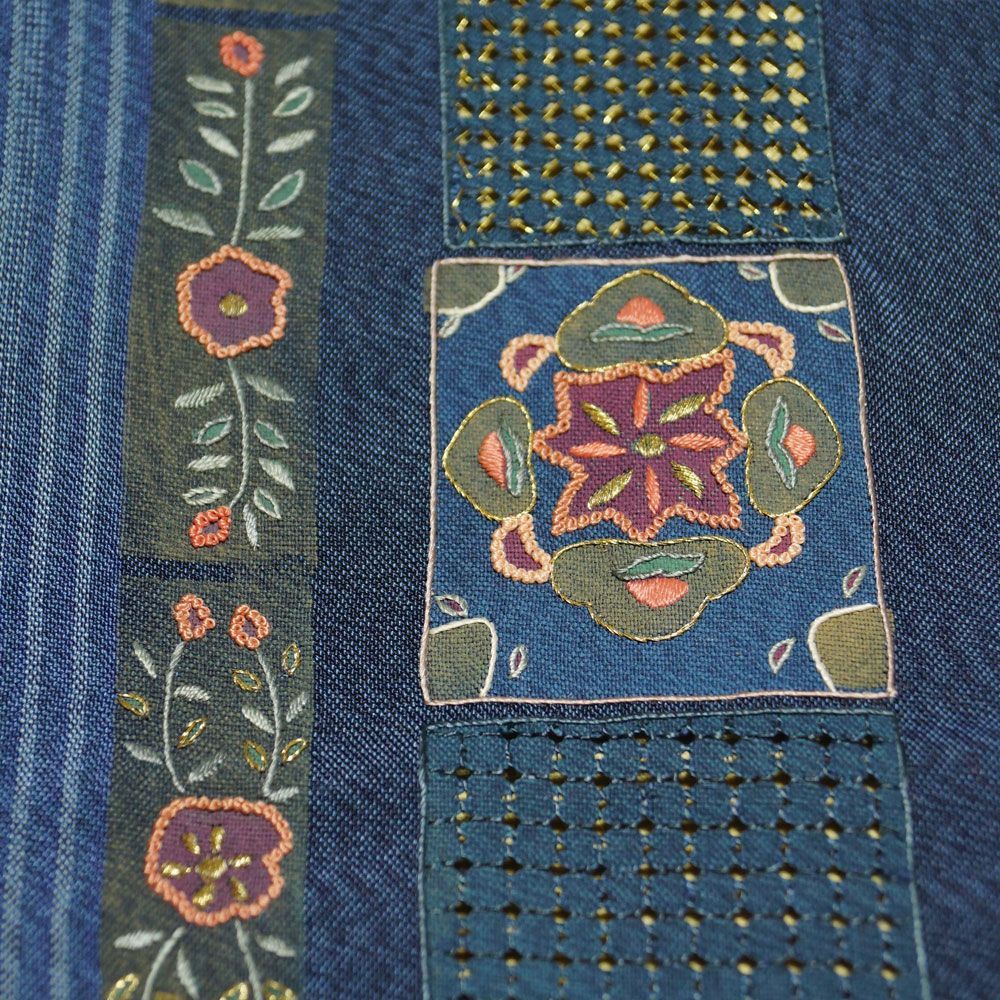 蘇州刺繍 相良刺繍 汕頭刺繍 全通袋帯 孔雀 鳥 大華紋 蜀江文 カラー芯 正絹 蘇州刺繍 相良刺繍 汕頭刺繍 全通袋帯 孔雀 鳥 大華紋 蜀江文