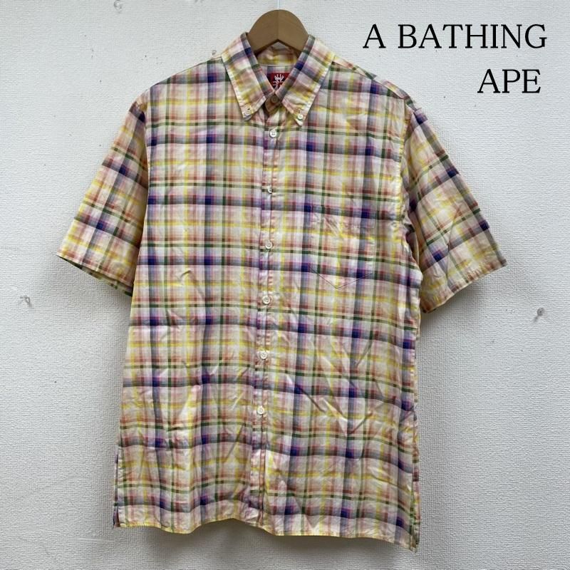 A BATHING APE アベイシングエイプ シャツ ブラウス 半袖 半袖 ボタンダウン シャツ ブラウス Shirt デザインシャツ 胸ポケット ボタン チェック マルチ