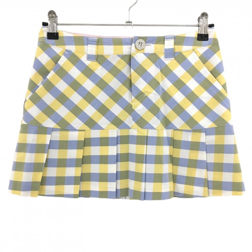 超美品】サマンサタバサ スカート イエロー×ライトブルー チェック 裾