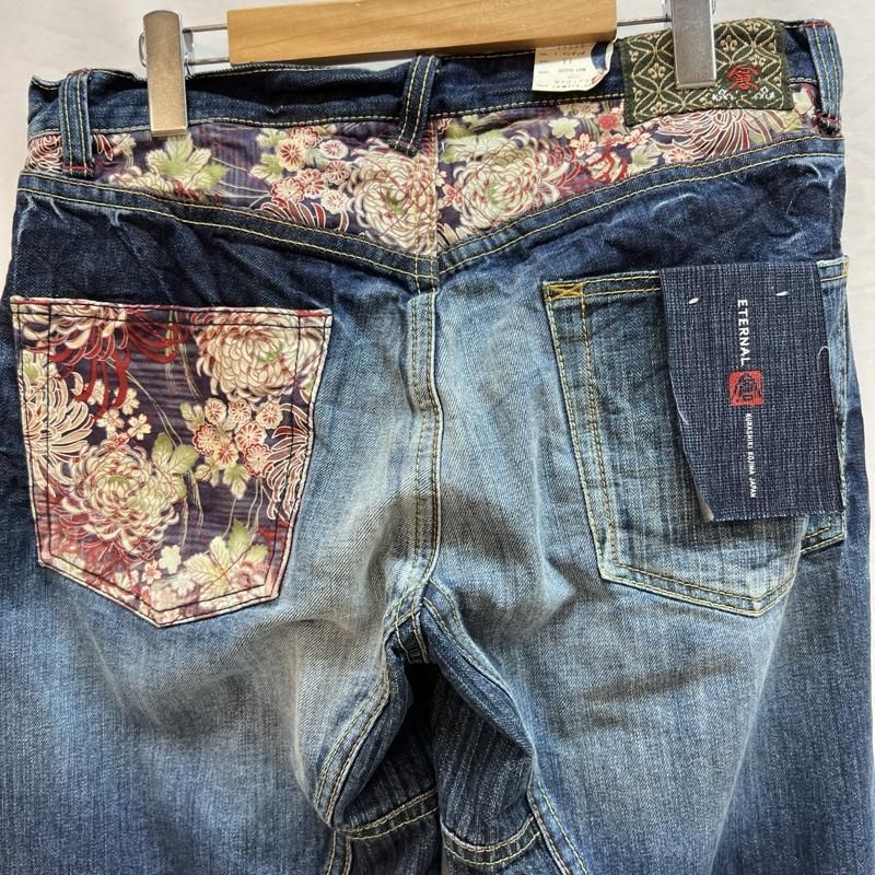 【美品】エターナル　備中倉敷工房　和柄 デニムパンツ　ヴィンテージ加工 ETERNAL エターナル パンツ デニム、ジーンズ 備中倉敷工房 和柄